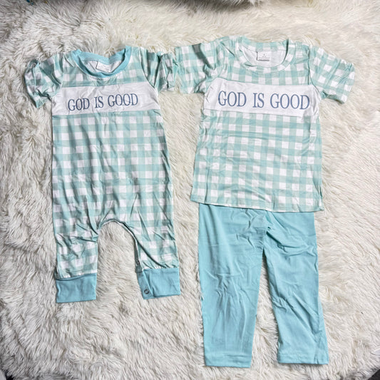 RTS NO MOQ Sibling baby Boys clothes Sky Blue Short Sleeve Pants Set & Climbing Suit