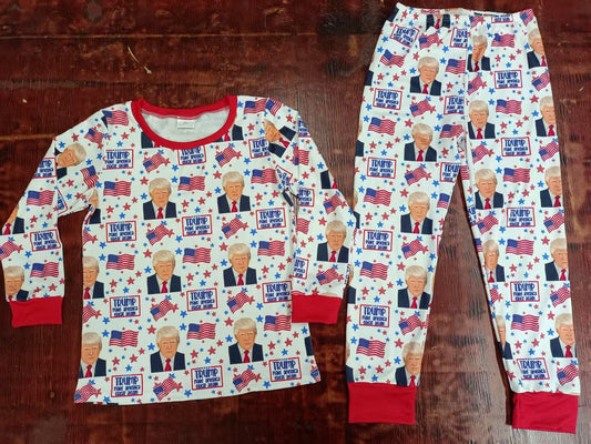 Custom moq 3 eta 6-7weeks baby boy clothes flag long-sleeved top and pants set