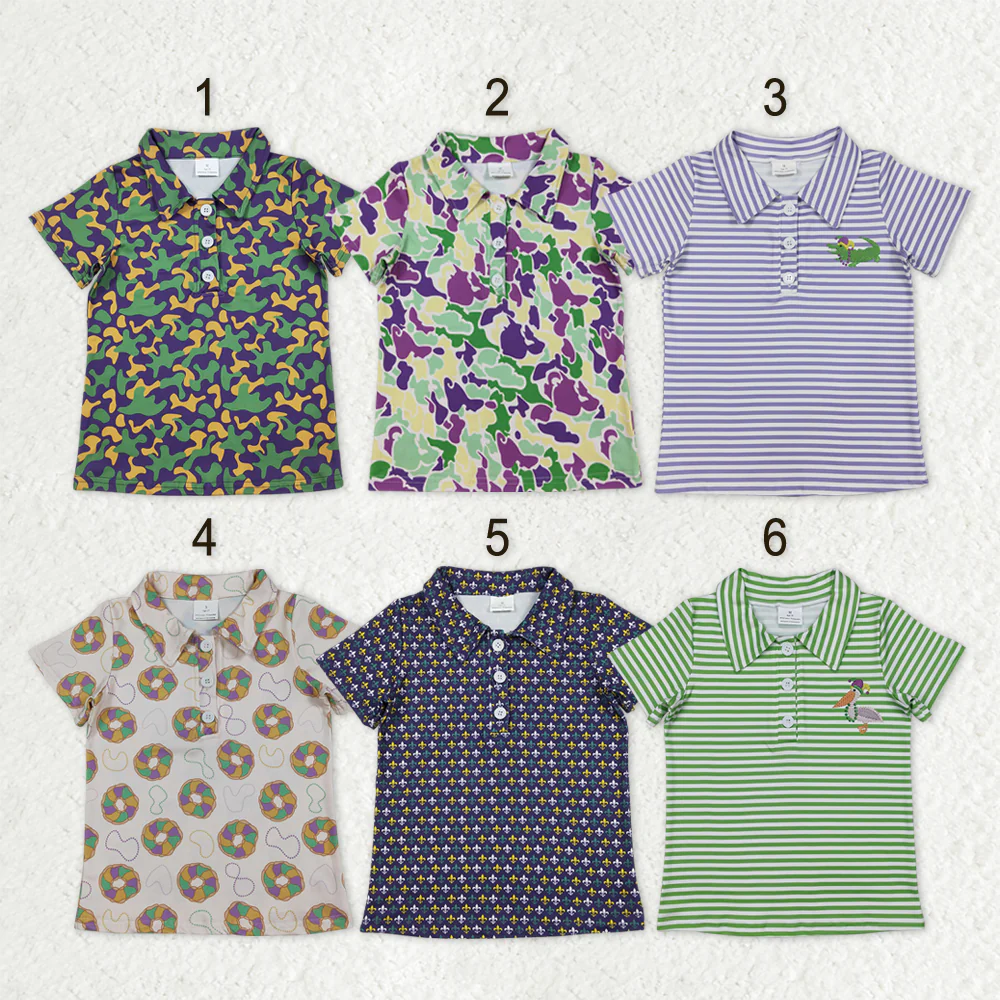 RTS NO MOQ Sibling baby girl clothes mardi gras camouflage Short-Sleeve Tops