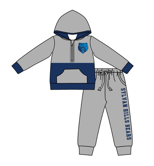 Custom moq 5 mix size eta 6-8weeks milk silk  mascot fall  Long-sleeved trouser suit Gray and blue sets