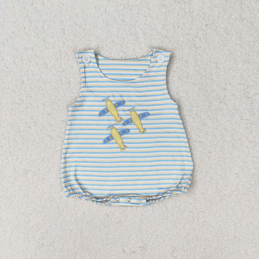 RTS no moq SR1228 Embroidered Airplane Yellow Striped Vest Jumpsuit