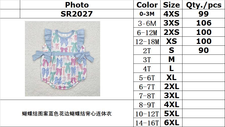 RTS NO MOQ ETA 5/7days arrived SR2027 Bow pattern blue lace bow vest jumpsuit