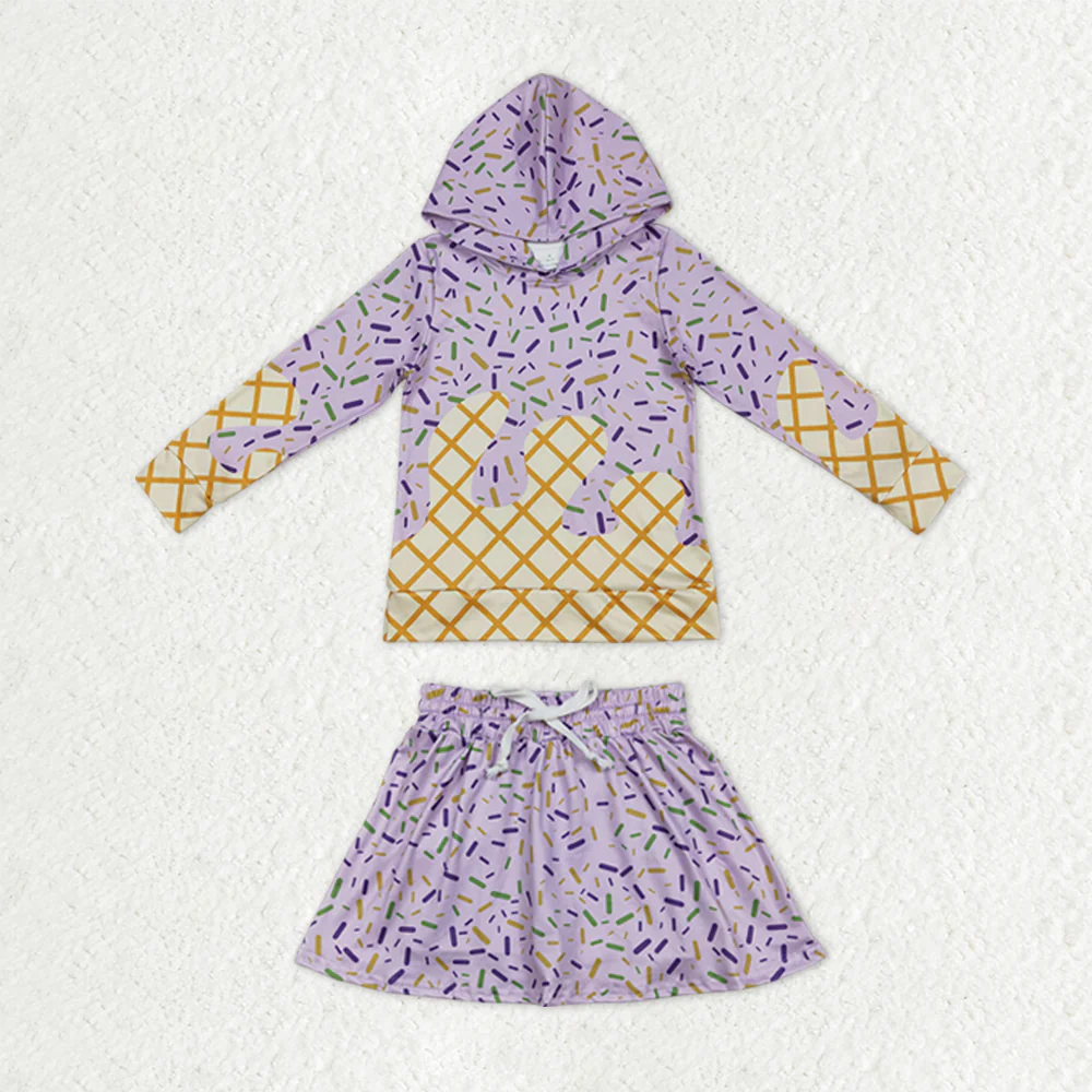 RTS NO MOQ（In Stock) baby boys clothes ice cream hooded long Sleeve skirts sets