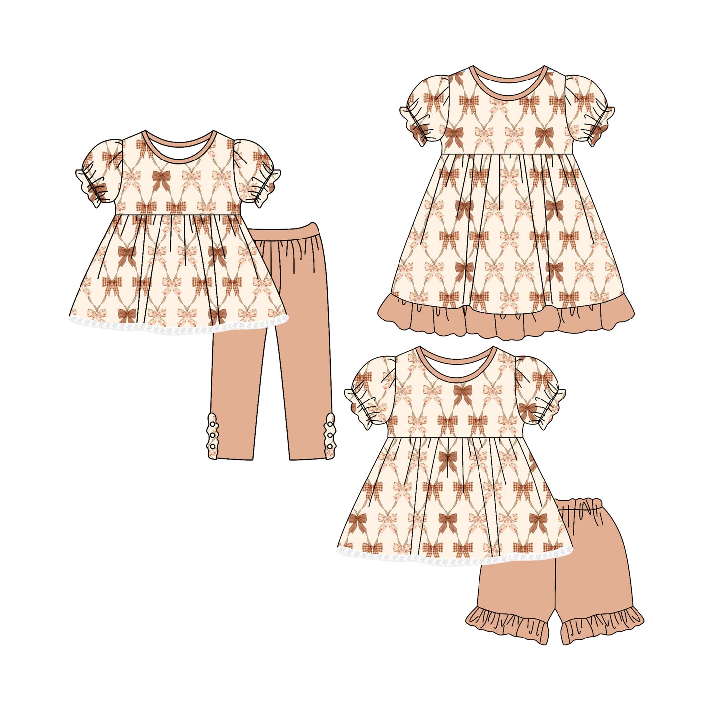 4.4 custom each style moq 5eta 4-6week Sibling Sisters bow baby girl short sleeve pants sets and shorts sets and dress match family design