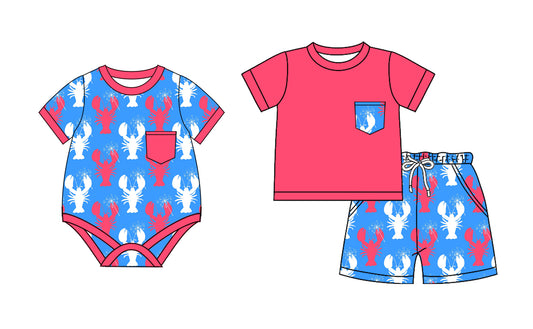2.19 custom each style moq 5eta 4-6week Sibling Sister crayfish baby girls short sleeve shorts sets and romper match design