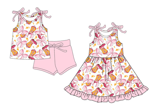4.21 custom each style moq 5eta 4-6week Sibling Sister boots bow baby girl short sleeve shorts sets and dresses match design