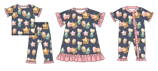 11.30 custom each style moq 5eta 4-6week Sibling Sister stars love baby girl sets and dress and rompers match family design