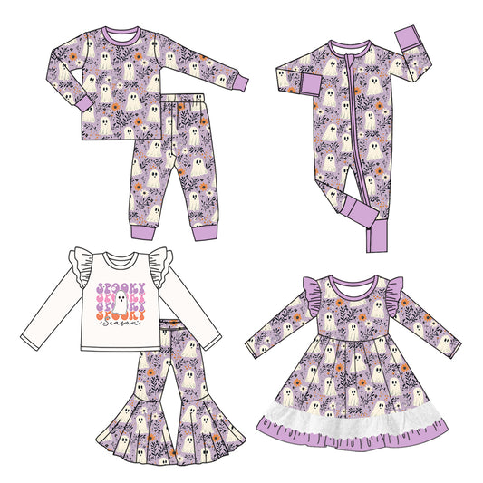 25.7.7 custom each style moq 5 eta 4-6week Sibling Sisters spooky baby girl long sleeve pants sets 1 and sets 2 and romper and dress match family design