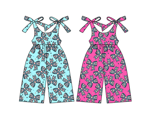 12.20 custom each style moq 5eta 4-6week Sibling Sister bow baby suspender jumpsuit 1 and jumpsuit 2 match design