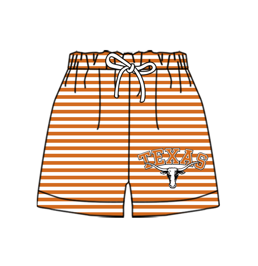 Custom moq 5 mix size milk silk summer teams Baby Orange Striped Drawstring Shorts for Children Elastic Waist Kids Summer Shorts