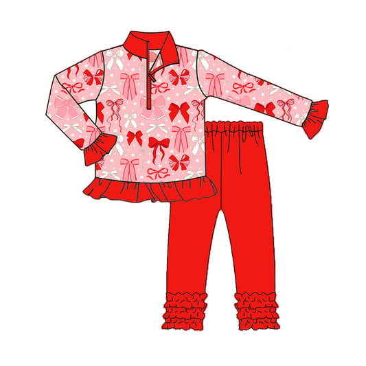 25.8.30 custom each style moq 5eta 4-6week Sibling Sisters bow baby girl long sleeve pants sets and top match family design