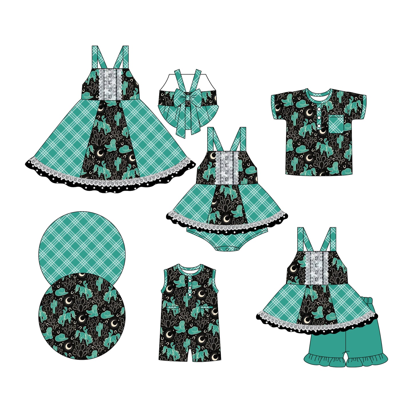 3.6 custom each style moq 5eta 4-6week Sibling Sisters catcus baby girl short sleeve shorts sets and dress and rompers match family design