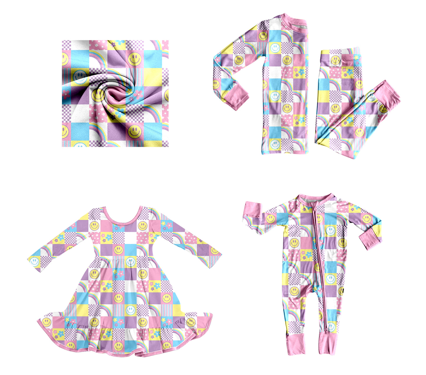 25.8.27 custom each style moq 5eta 4-6week Sibling Sisters smiley baby girl long sleeve pants sets and dress and rompers match family design