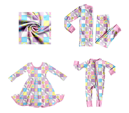 25.8.27 custom each style moq 5eta 4-6week Sibling Sisters smiley baby girl long sleeve pants sets and dress and rompers match family design