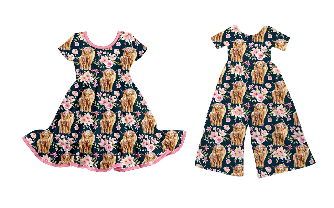 25.9.17 custom each style moq 8 eta 6-8week Sibling Sisters alpine floral baby girl long sleeve dress and jumpsuit match family design
