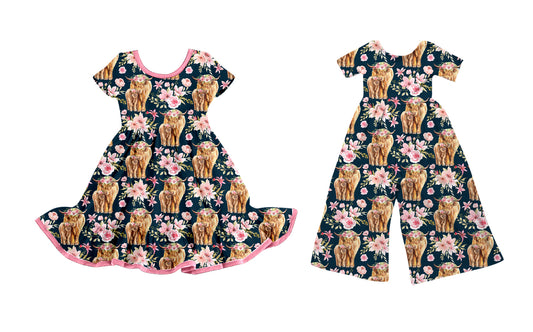 25.9.17 custom each style moq 8 eta 6-8week Sibling Sisters alpine floral baby girl long sleeve dress and jumpsuit match family design