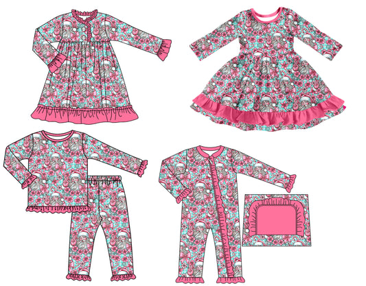25.7.3 custom each style moq 5 eta 4-6week Sibling Sisters Christmas bow baby girl long sleeve pants sets and romper and dress 1 and dress 2 match family design
