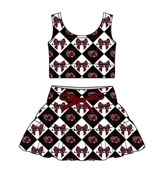 Custom moq 5 mix size black Plaid Baby Girl Sleeveless Top And Skirt Team Outfit Children's Clothing