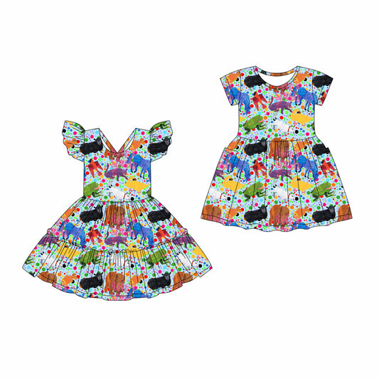 4.17 custom each style moq 5eta 4-6week Sibling Sister baby girls clothes Short sleeve dress 1 and dress 2 match family design