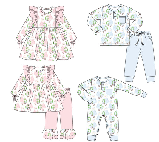 25.5.22 custom each style moq 5eta 4-6week Sibling Sisters Christmas baby girl long sleeve pants sets 1 and sets 2 and romper and dress match family design