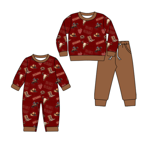 25.7.30 custom each style moq 5eta 4-6week Sibling Sister boot cow head baby boy long sleeve pants sets and rompers match family design