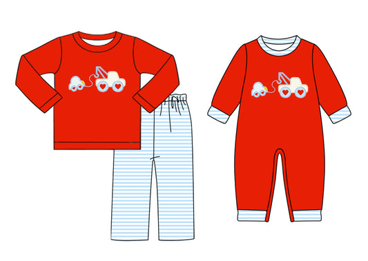 25.9.12 custom each style moq 5eta 6-8week Sibling Sisters love red baby boy clothes long sleeve pants sets and romper match family design