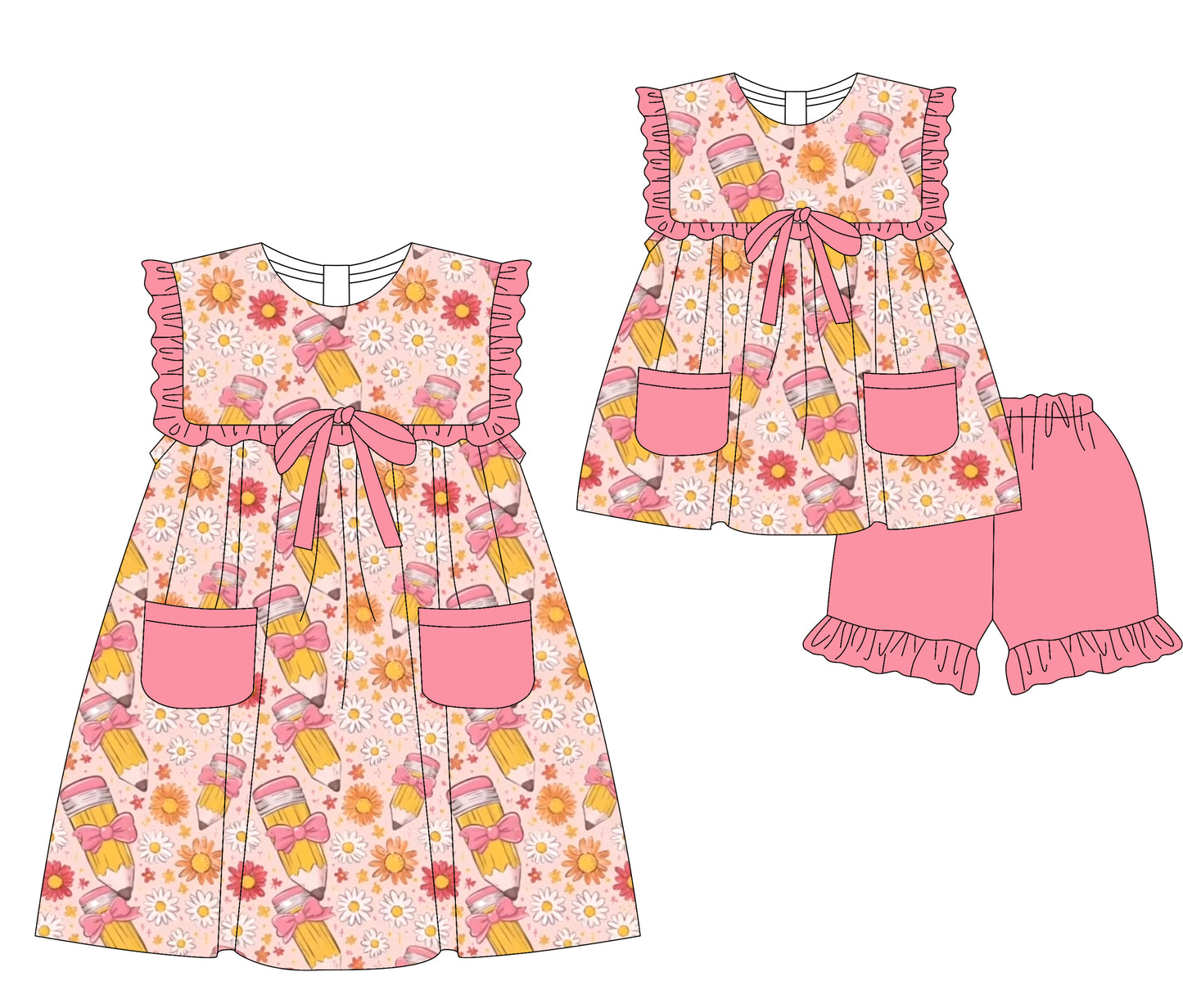 3.5 custom each style moq 5eta 4-6week Sibling Sister pencil floral baby girl short sleeve shorts sets and dresses match design