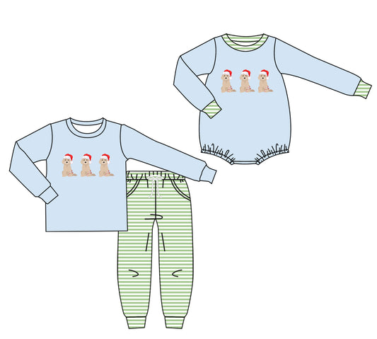 25.7.18 custom each style moq 5eta 4-6week Sibling Sister Christmas puppy baby boy long sleeve pants sets and rompers match family design