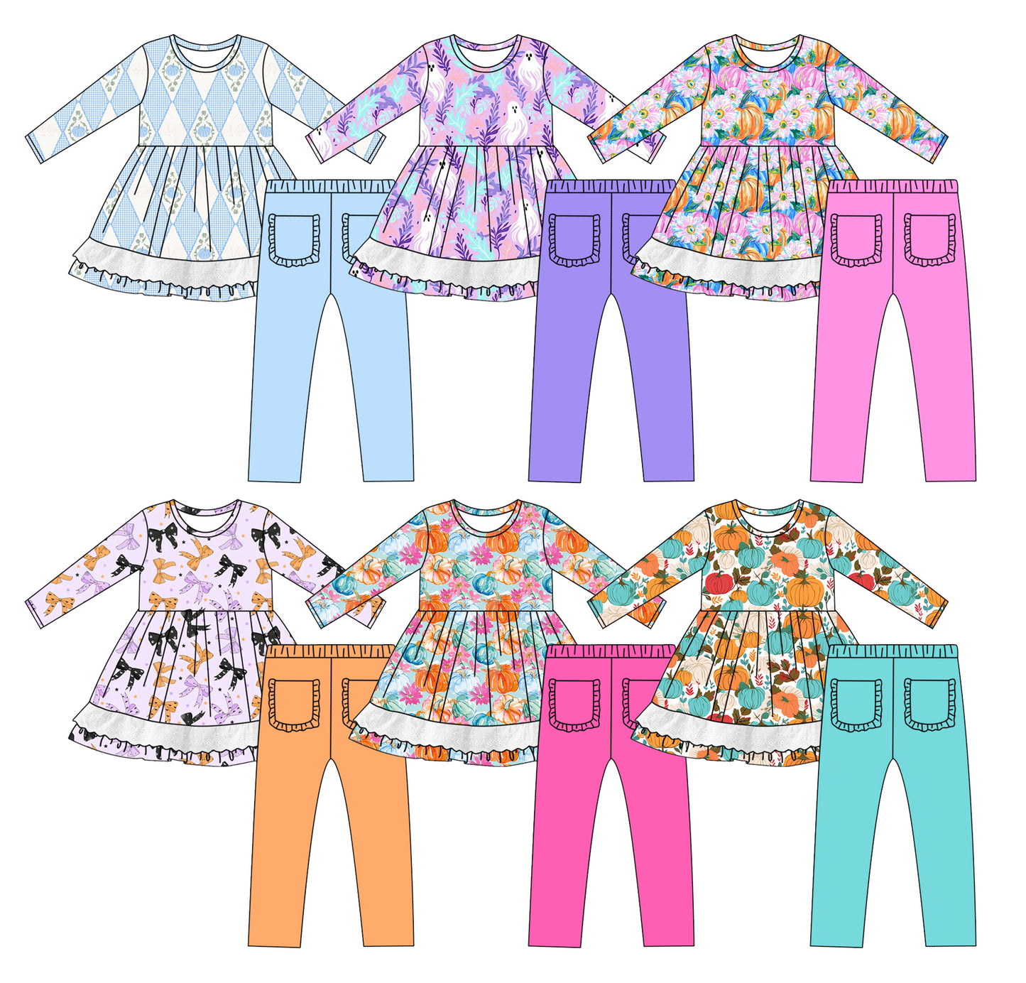 25.5.13 custom each style moq 5eta 4-6week Sibling Sisters baby girl long sleeve pants sets 1 and sets 6 match family design