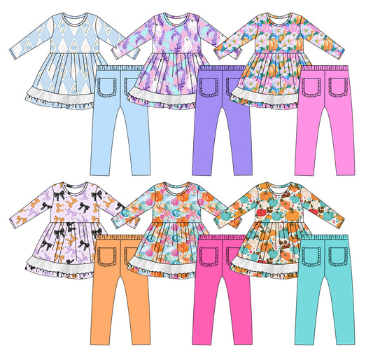 25.5.13 custom each style moq 5eta 4-6week Sibling Sisters baby girl long sleeve pants sets 1 and sets 6 match family design