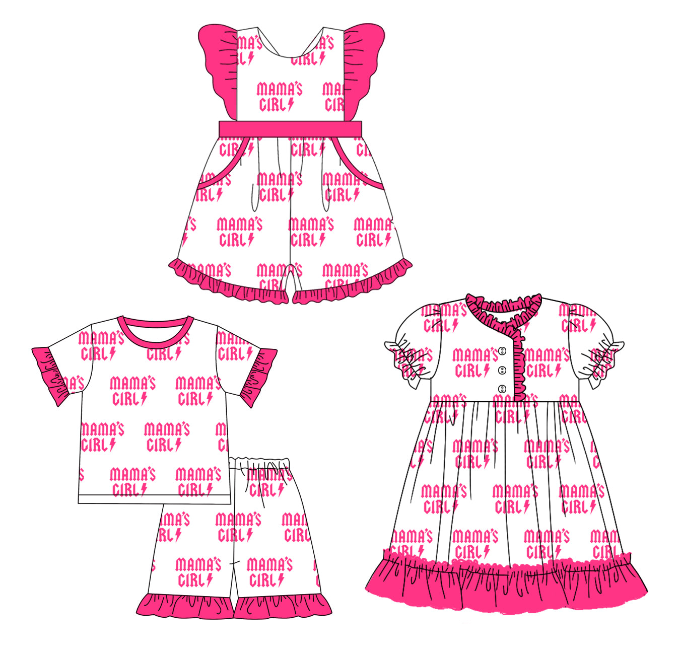 12.10 custom each style moq 5eta 4-6week Sibling Sister MAMA GIRLS baby girl short sleeve shorts sets and dress and jumpsuits match family design