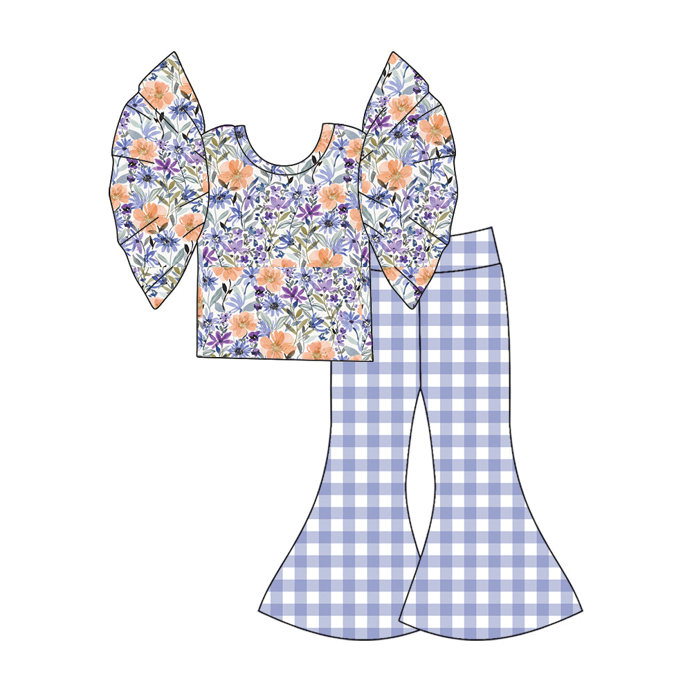 10.17 custom each style moq 5eta 4-6week baby boys clothes puprle floral plaid short sleeve pants sets