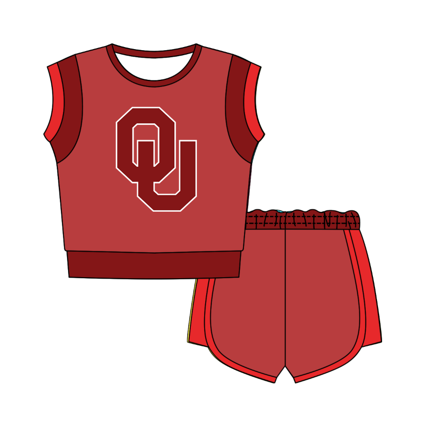 Custom moq 5 mix size milk silk summer teams Red  Sleeveless O-Neck Top And Shorts Set Cute And Comfortable Kids' Outfit