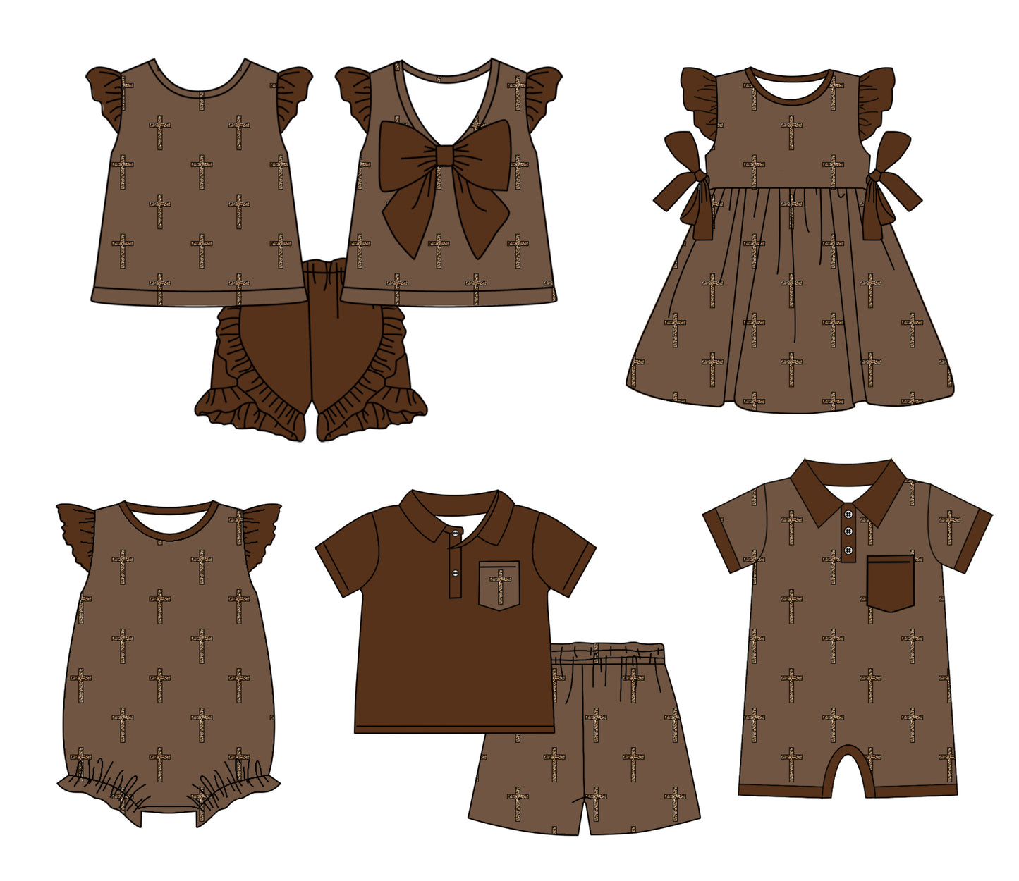 11.9 custom each style moq 5eta 4-6week Sibling Sister easter brown baby girl short sleeve shorts sets 1 and  sets 2 and girls romper and boy romper and dress match design