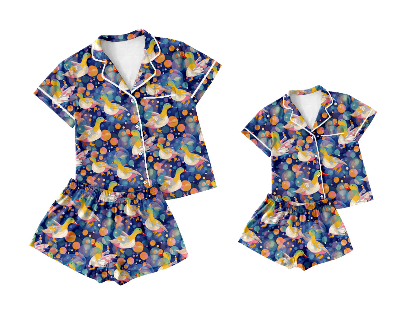 11.1 custom each style moq 5eta 4-6week Sibling Sister duck baby girl short sleeve shorts sets and adult sets match design