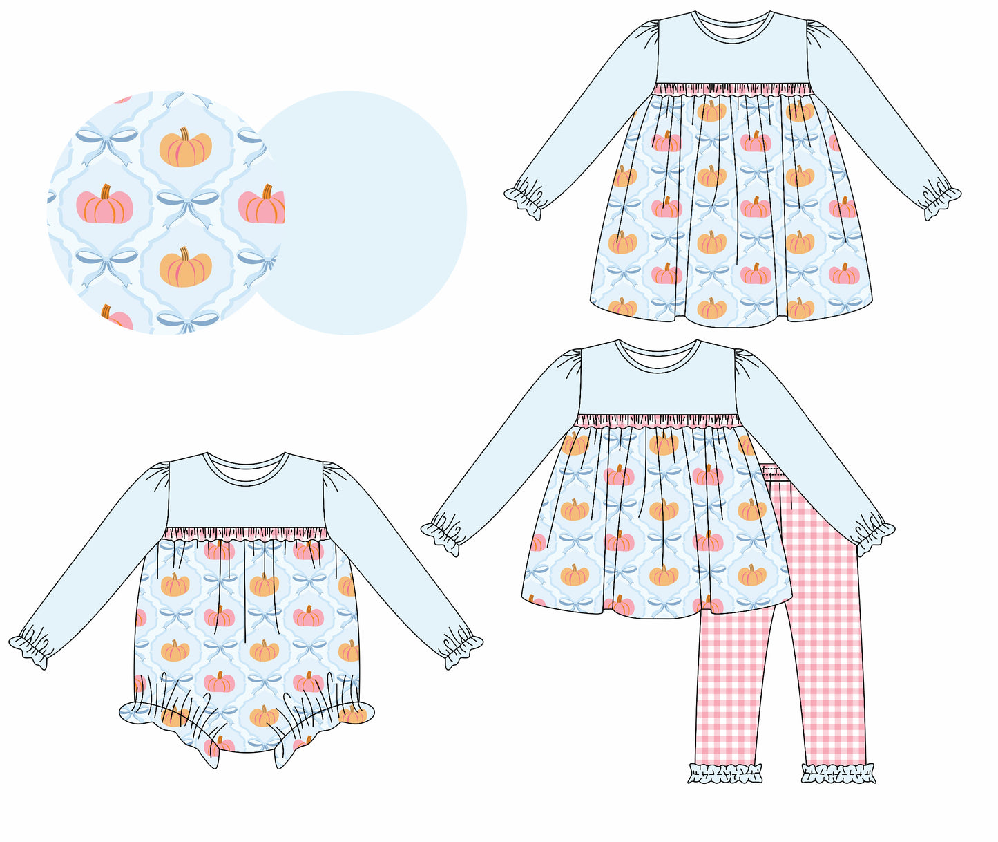 25.6.24 custom each style moq 5eta 4-6week Sibling Sisters pumpkin bow baby girl long sleeve pants sets and dress and rompers match family design