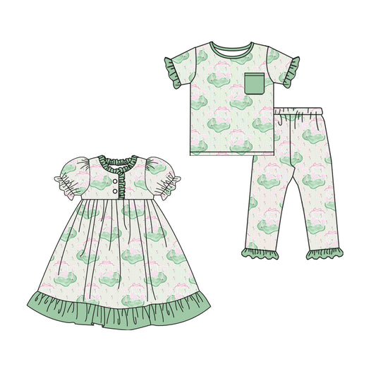 25.10.13 custom each style moq 5 eta 6-8week Sibling Sisters bow baby girl short sleeve pants sets and dress match family design