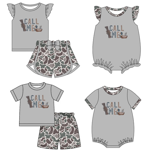 11.27 custom each style moq 5eta 4-6week Sibling Sister CALL ME duck baby girl short sleeve shorts sets and sets 2 and girls romper and boy romper match design