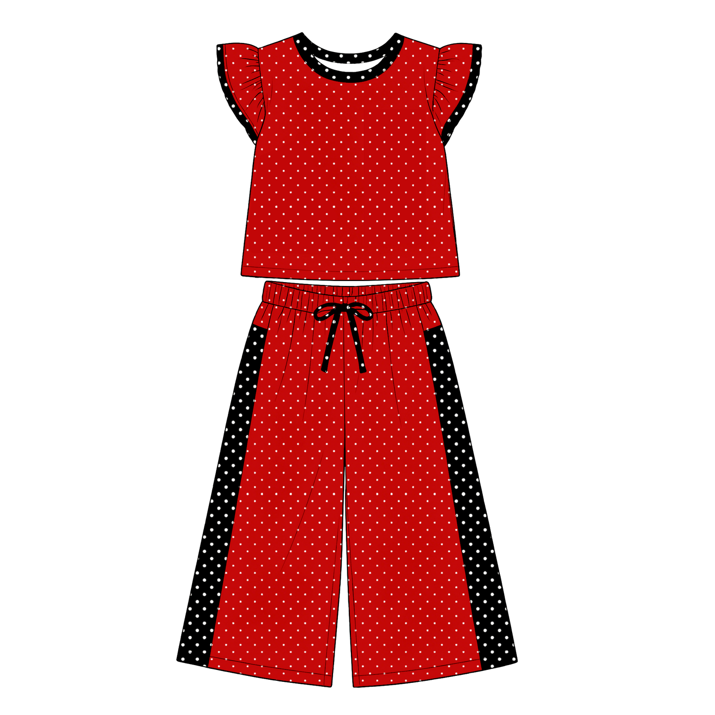 custom moq 5 mix size RRHRJI0101 Baby Girls Cute Polka Dot Print Flutter Sleeve Top Pants Team Set