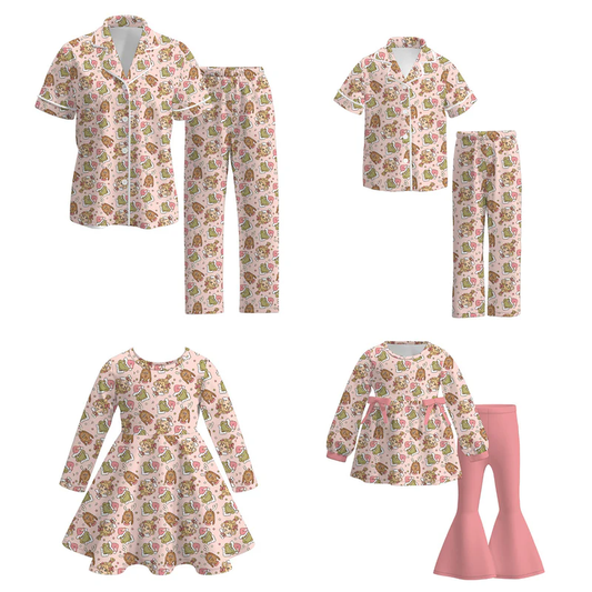 Custom moq 5 each style eta 6-7weeks Christmas baby girl short sleeve pant sets and long sleeve pants sets and dress and adult set