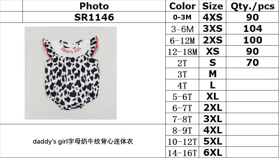 SR1146 daddy's girl letter cow pattern tank top jumpsuit