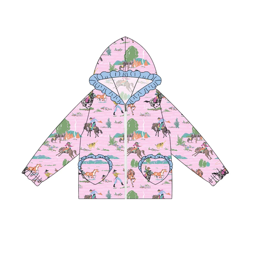 Custom moq 5 each style eta 6-7weeks baby girl clothes pocket riding horse hooded long sleeve top-25.8.1