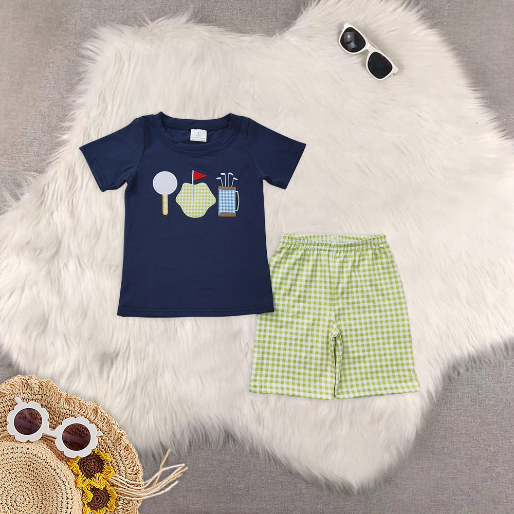 RTS Boys clothes embroidery Short Sleeve Shorts sets