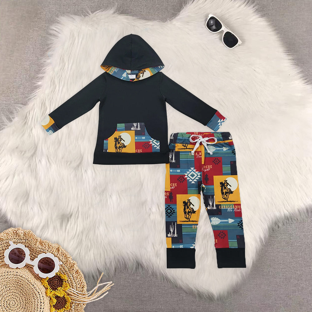 RTS NO MOQ baby boy clothes hooded long sleeve Clothes Sets