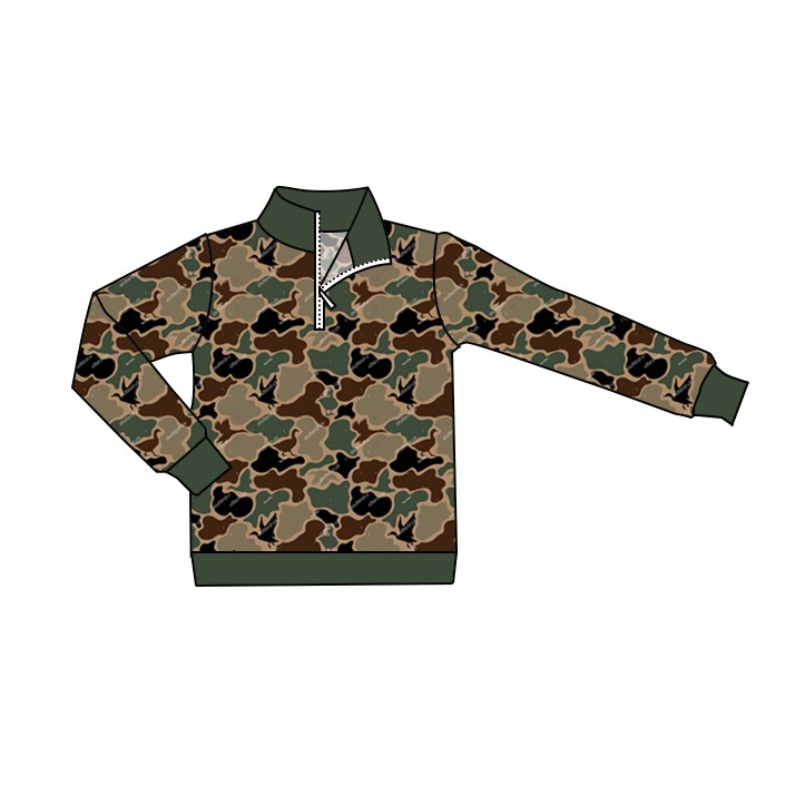 Deadline October 19 custom no moq eta 6-8weeks Dark Green Camouflage Zippered Long Sleeve Top