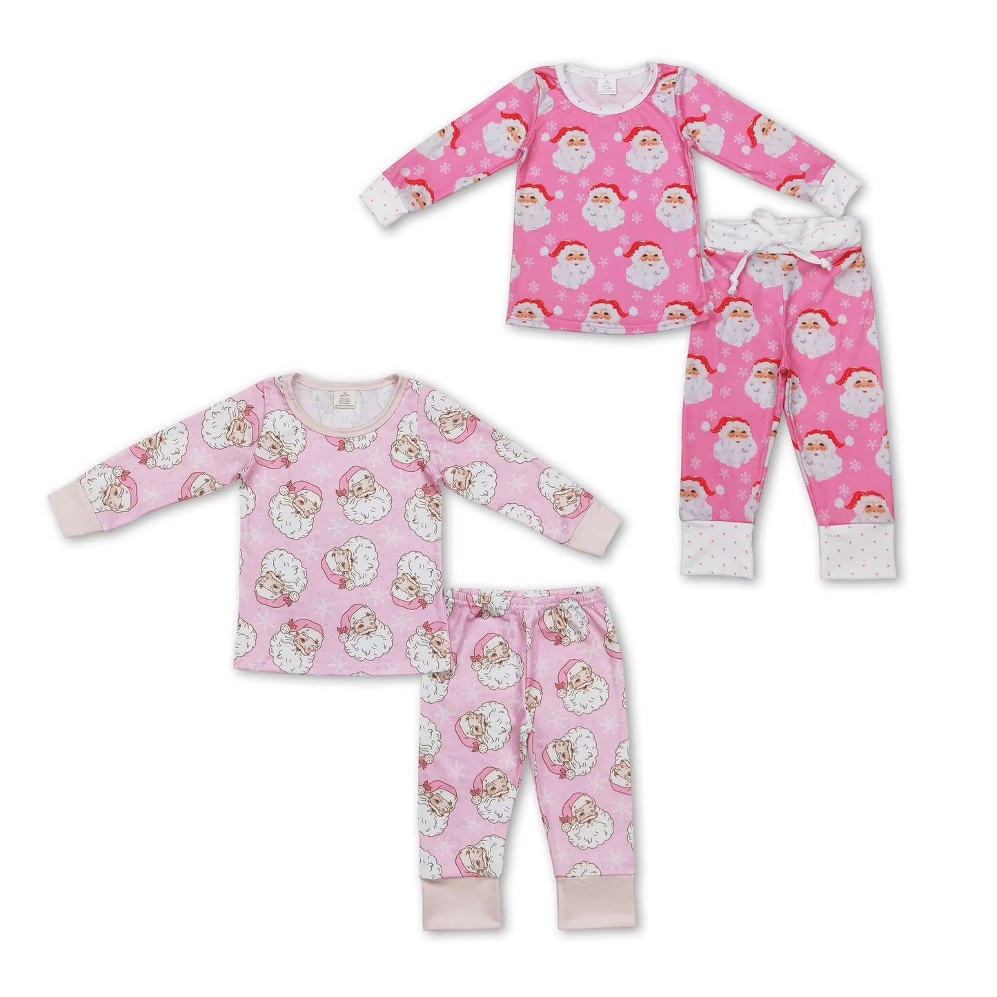 RTS NO MOQ bamboo  Q version Santa Claus snowflake pattern long-sleeved suit: pink & rose pink