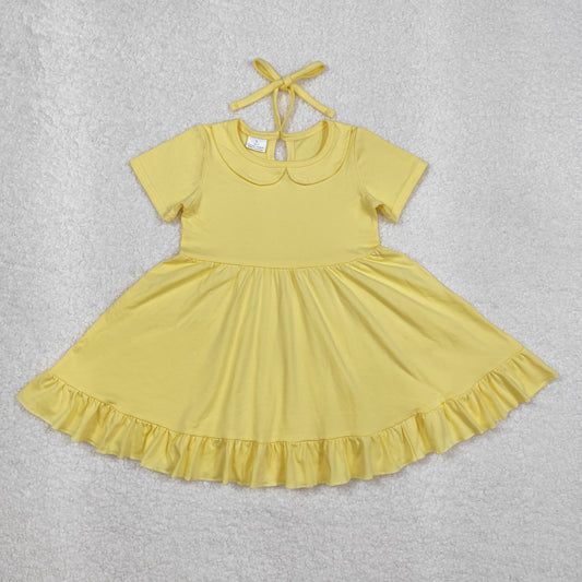 RTS NO MOQ ETA 5/7days Arrived GSD1916 Pure yellow lace baby collar short-sleeved dress