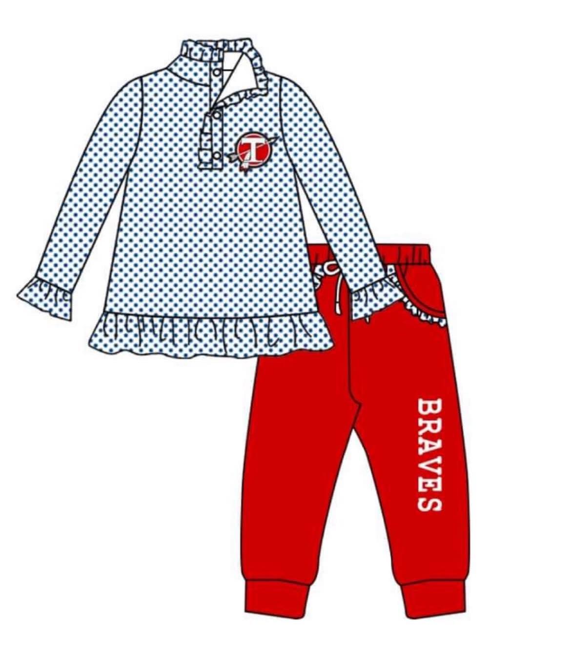 baby girls clothes team BRAVES long sleeve red pants summer outfit