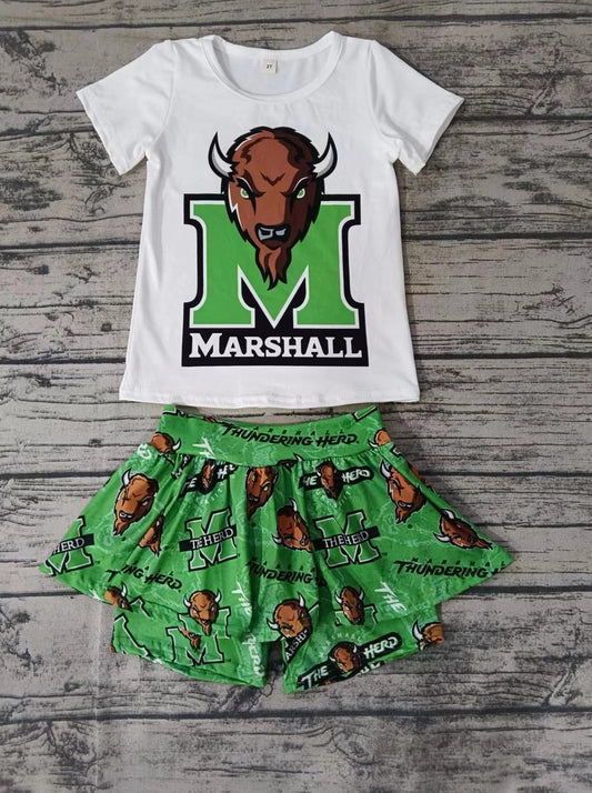 custom moq 5 eta 5weeks summer team M baby girls clothes short sleeve green shorts Set