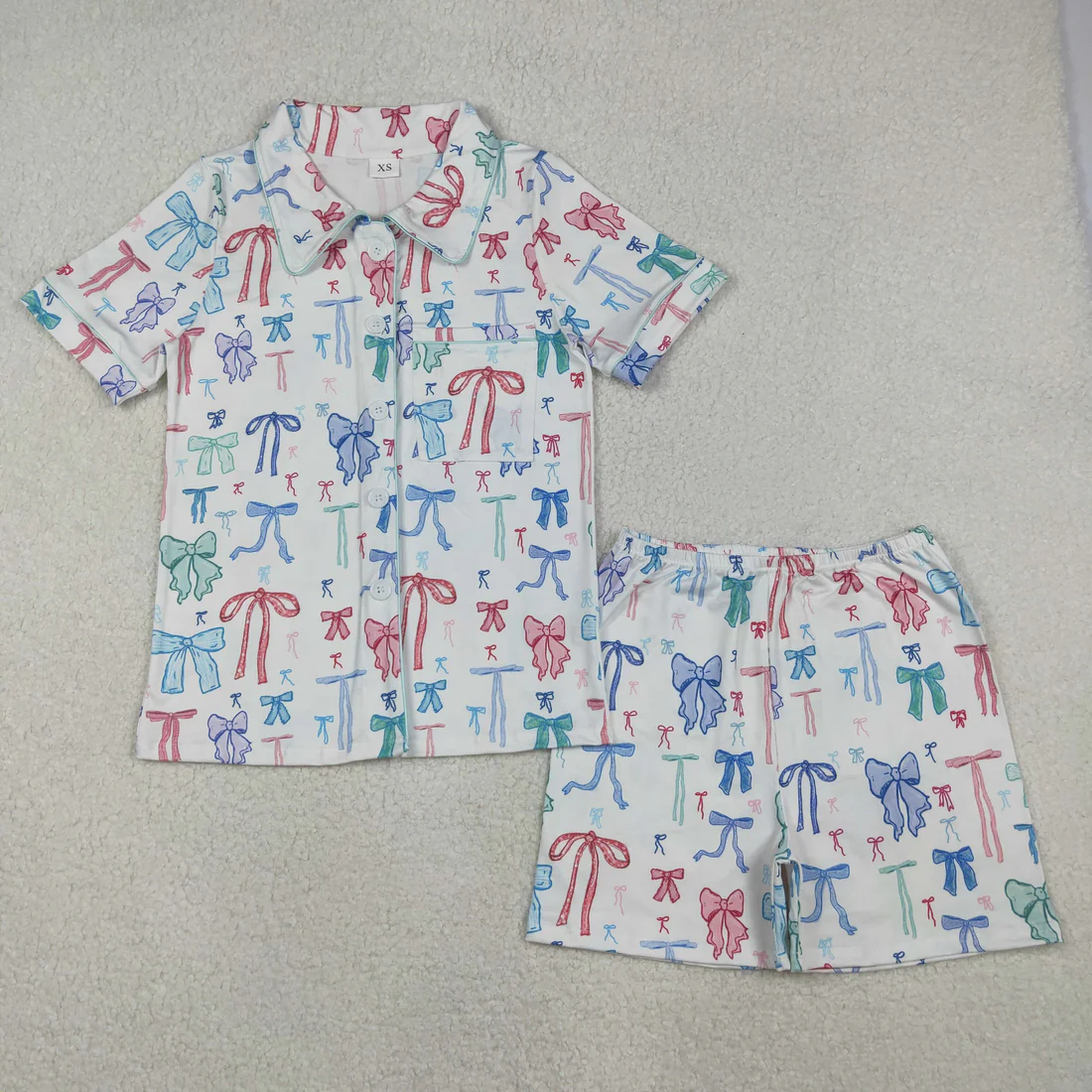 RTS NO MOQ Adult Girls Button Cardigan Short Sleeve Shorts Pajama Set: Leopard & Geometric Stripes